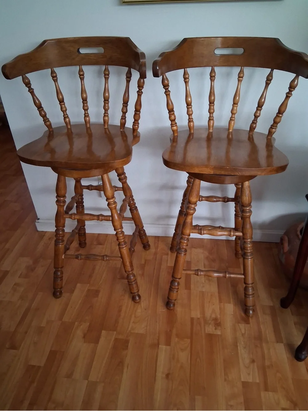 Wooden Bar Stool Pair - Honey Brown Counter Height Dining Stools